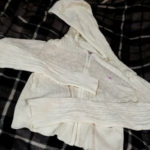 Aeropostale hooded zip up cardigan sweater vintage cream white